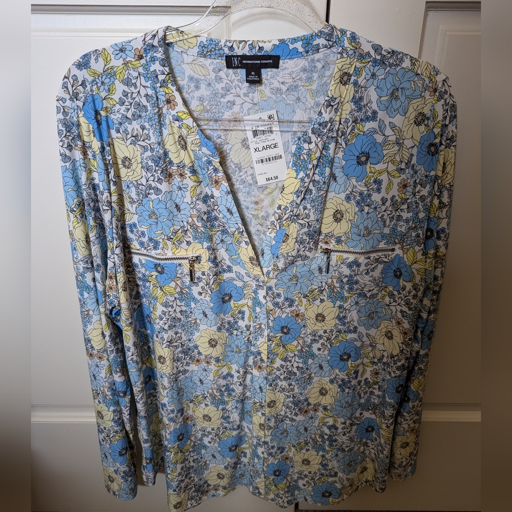 I.N.C Floral Long Sleeve Blouse NWT Size XL